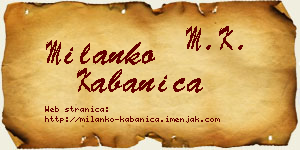 Milanko Kabanica vizit kartica